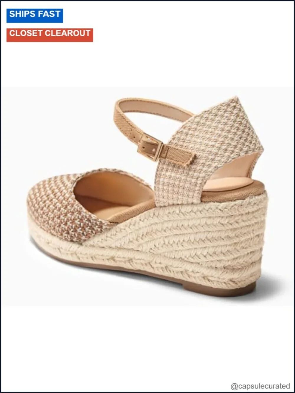 Women's Espadrille Wedge Sandals Raffia Closed Toe Ankle Strap